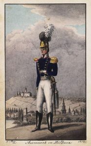 Лейтенант фон Мартенс перед выступлением из Хайльбронна, 1812. Акварельный автопортрет.